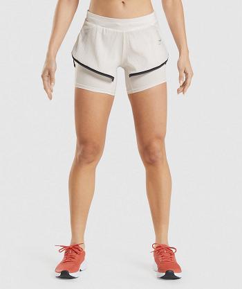 Dámské Šortky Gymshark Speed 2 In 1 Krátké Bílé | CZ 3806BEX